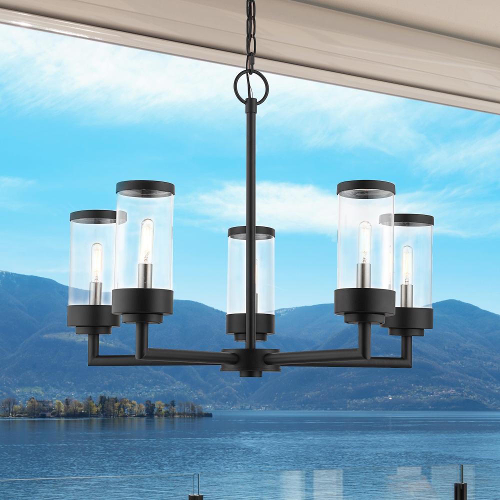 5 Lt Textured Black Outdoor Chandelier