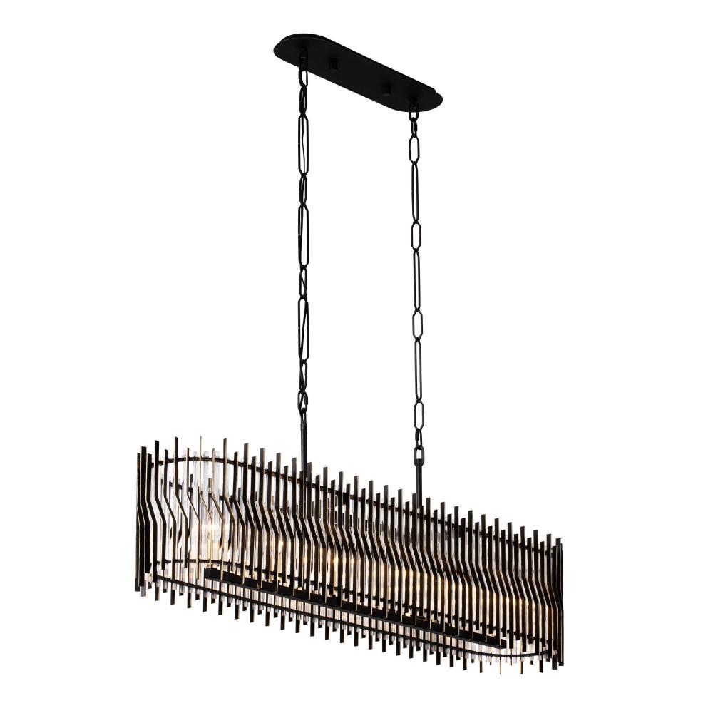 Park Row 6-Lt   Linear Pendant - Matte Black/French Gold