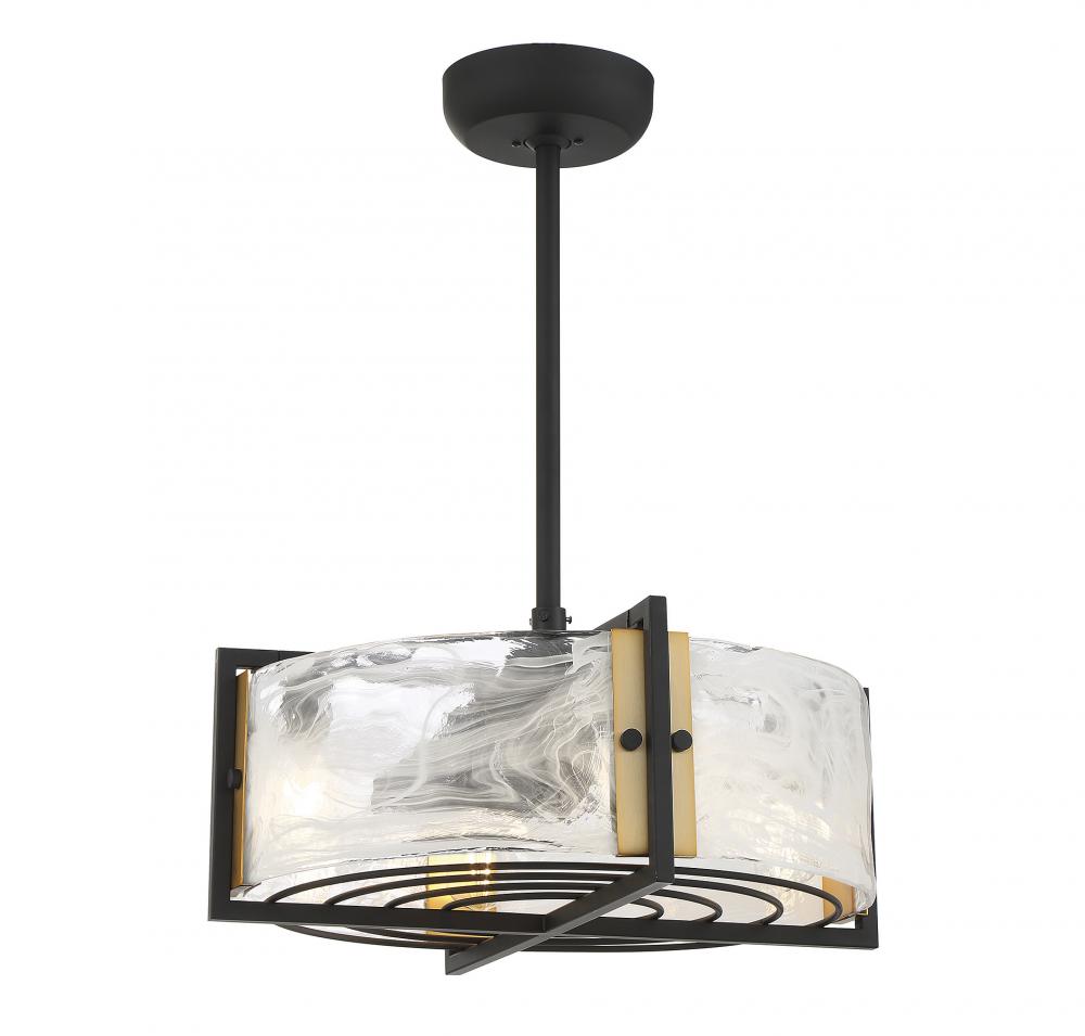 Hayward 4-Light Fan D'Lier in Matte Black with Warm Brass Accents