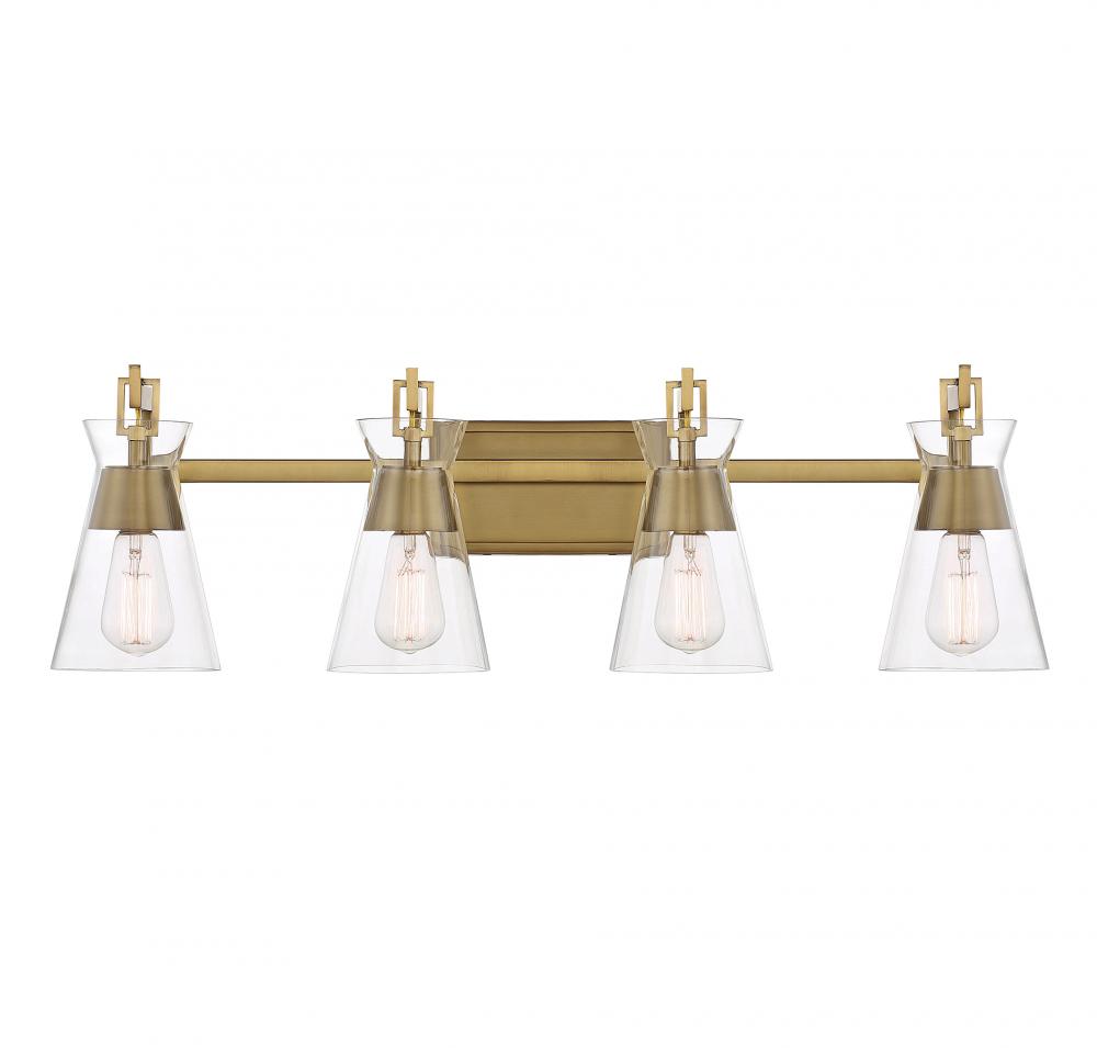 Lakewood 4-Light Bathroom Vanity Light in Warm Brass