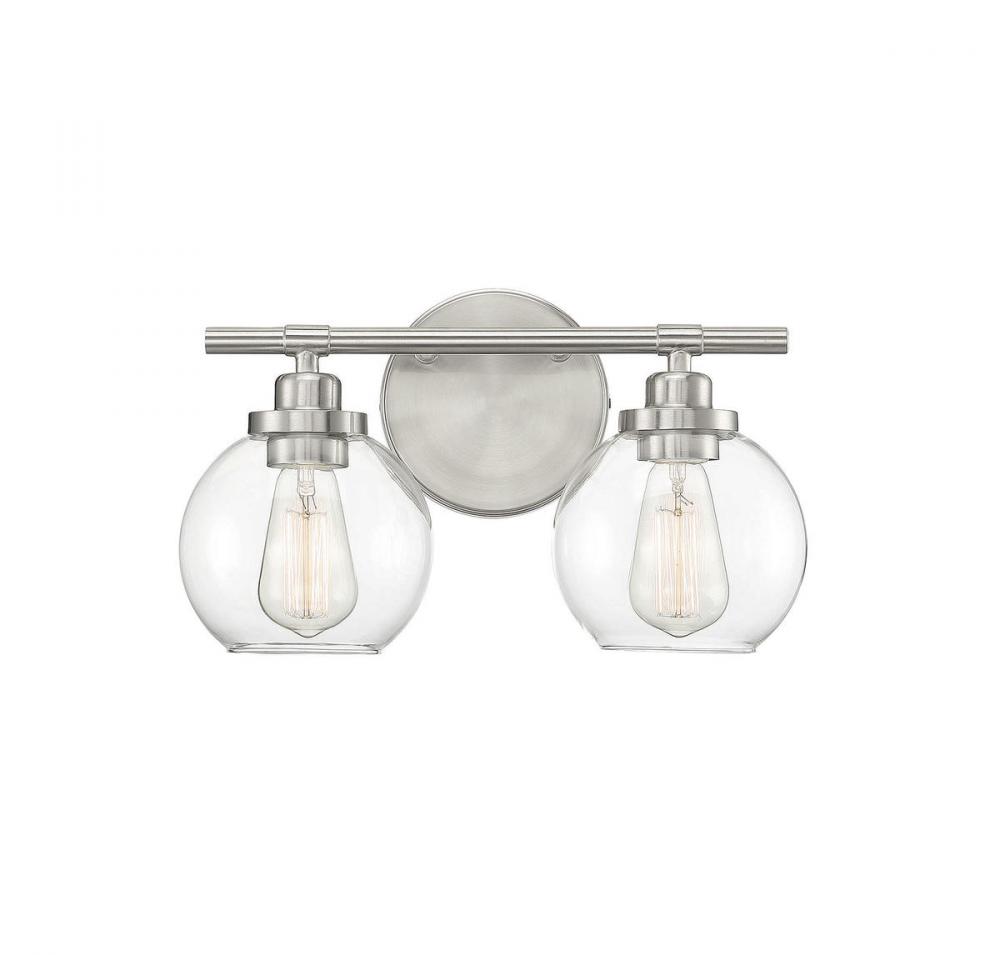 Carson 2-Light Bathroom Vanity Light in Satin Nickel