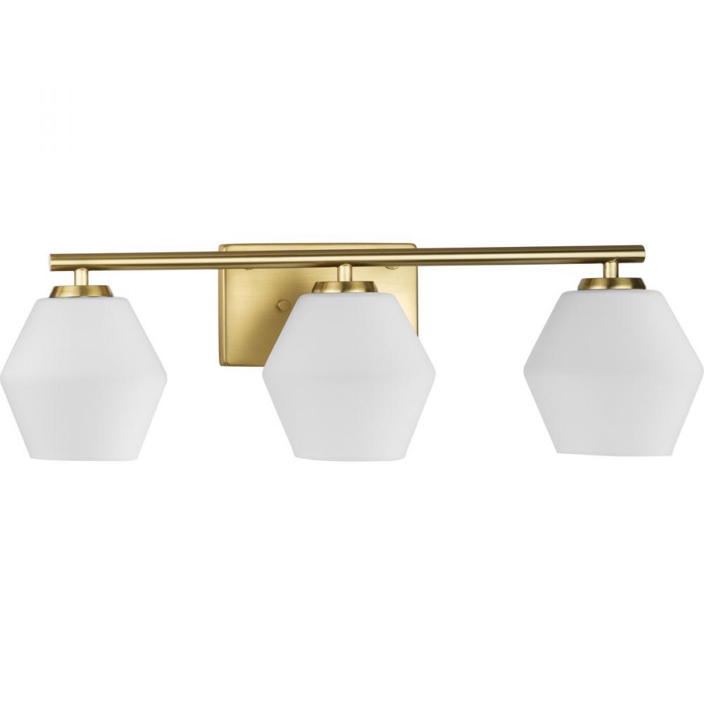 Copeland Collection Three-Light Brushed Gold Vanity Mid-Century Modern Vanity Light