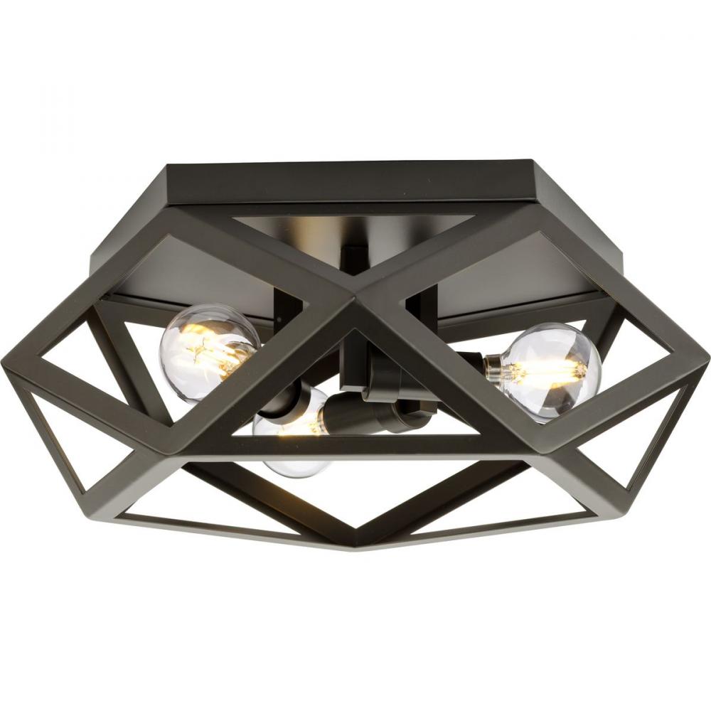 Saucedo Collection Three-Light Architectural Bronze Modern 14.6" Flush Mount