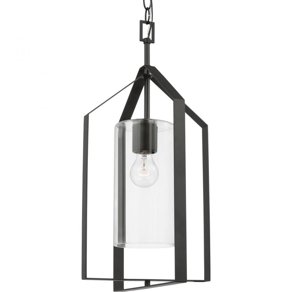 Vertex Collection One-Light Matte Black Clear Glass Contemporary Foyer Light