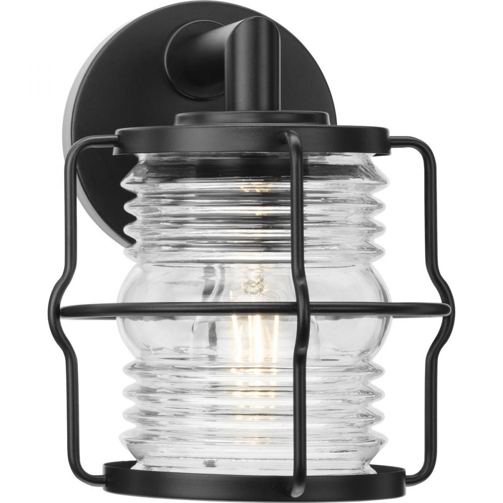 Keegan Collection One-Light Matte Black Clear Glass Coastal Outdoor Wall Lantern