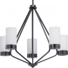 Progress P400022-031 - Elevate Collection Five-Light Matte Black Etched White Glass Mid-Century Modern Chandelier Light