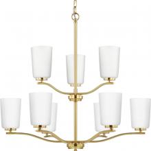  P400351-012 - Adley Collection Nine-Light Satin Brass Etched White Glass New Traditional Chandelier