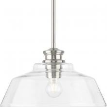 Progress P500381-009 - Singleton Collection One-Light 14" Brushed Nickel Farmhouse Medium Pendant Light with Clear Glas