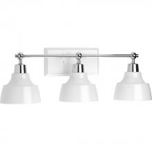 Progress P300041-015 - Bramlett Collection Three-Light Polished Chrome White Metal Shade Coastal Bath Vanity Light