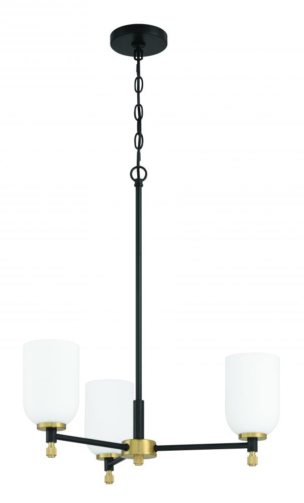 Council 3 Light Chandelier in Flat Black/Satin Brass