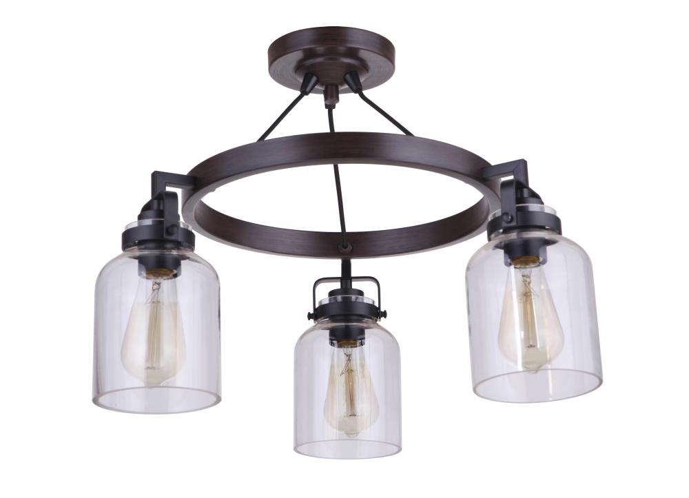 Foxwood 3 Light Convertible Semi Flush in Flat Black/Dark Teak