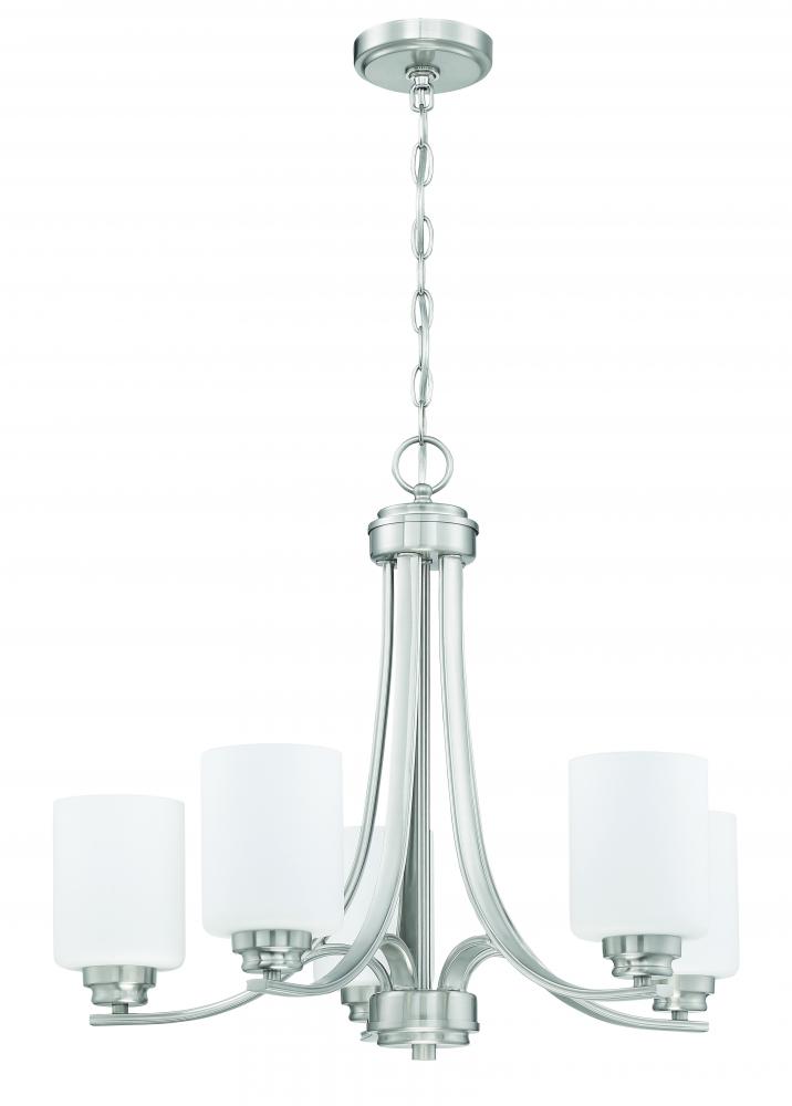 Bolden 5 Light Chandelier in Brushed Polished Nickel (White Glass)