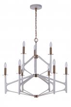 Craftmade 55529-MWWSB - The Reserve 9 Light 2-Tier Chandelier in Matte White/Satin Brass