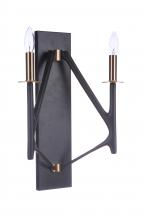 Craftmade 55562-FBSB - The Reserve 2 Light Wall Sconce in Flat Black/Satin Brass