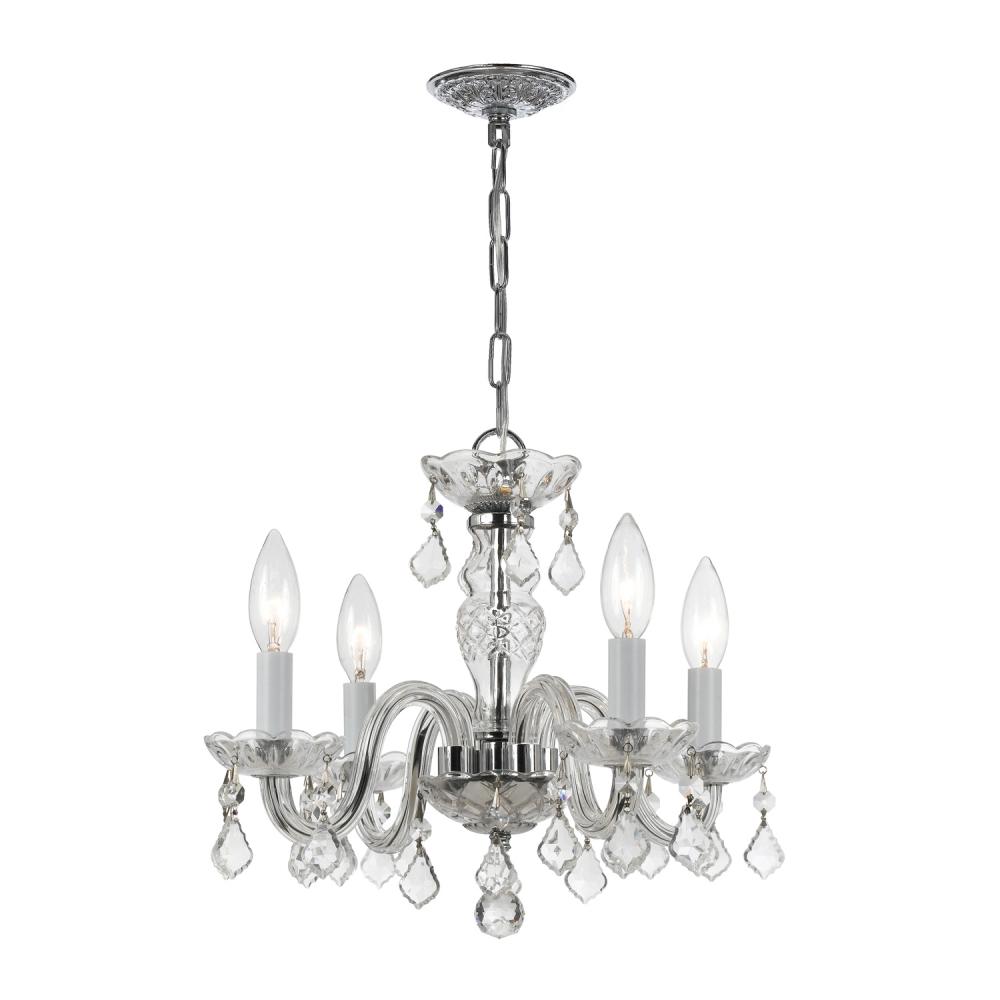 Traditional Crystal 4 Light Clear Italian Crystal Polished Chrome Mini Chandelier