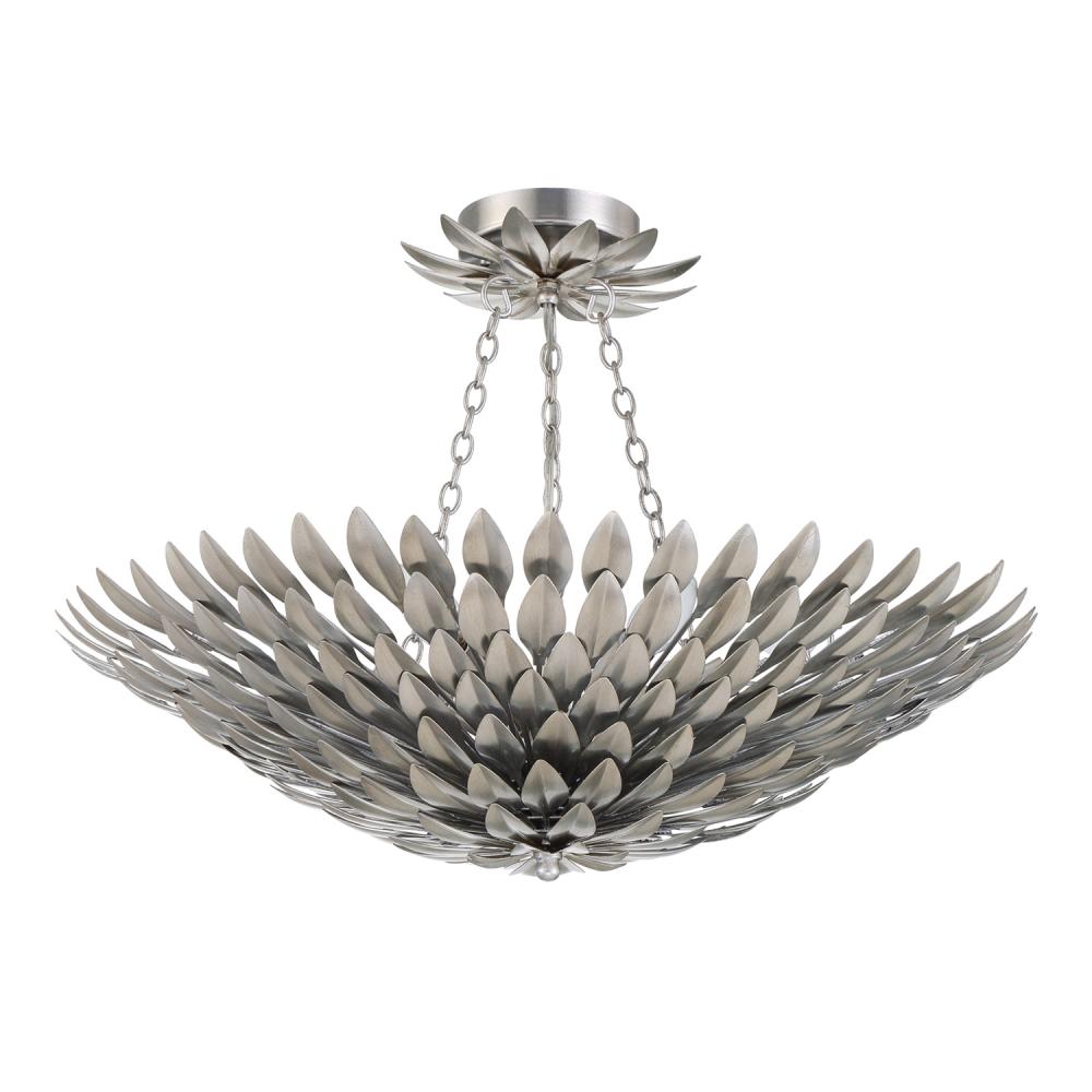 Broche 6 Light Antique Silver Semi Flush Mount