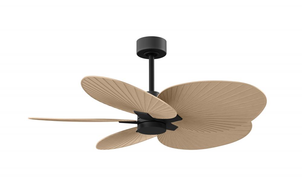 Alessandra Tropical 5-blade ceiling fan in Matte Black and Light Maple blades.