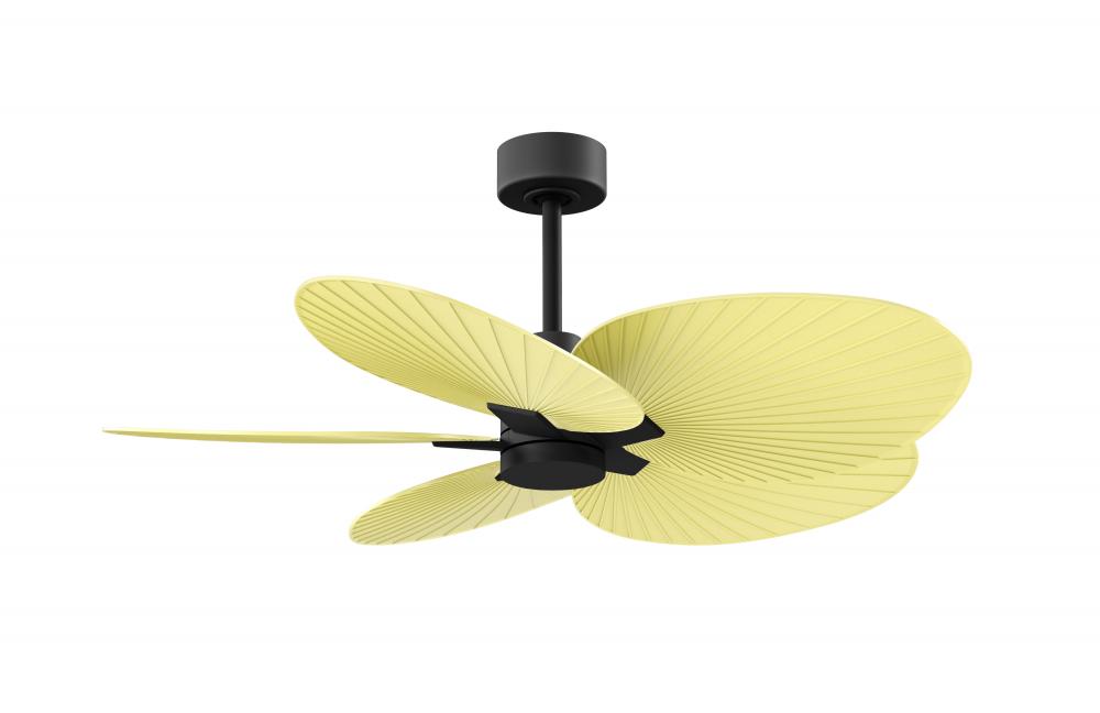 Alessandra Tropical 5-blade ceiling fan in Matte Black and Light Yellow blades.