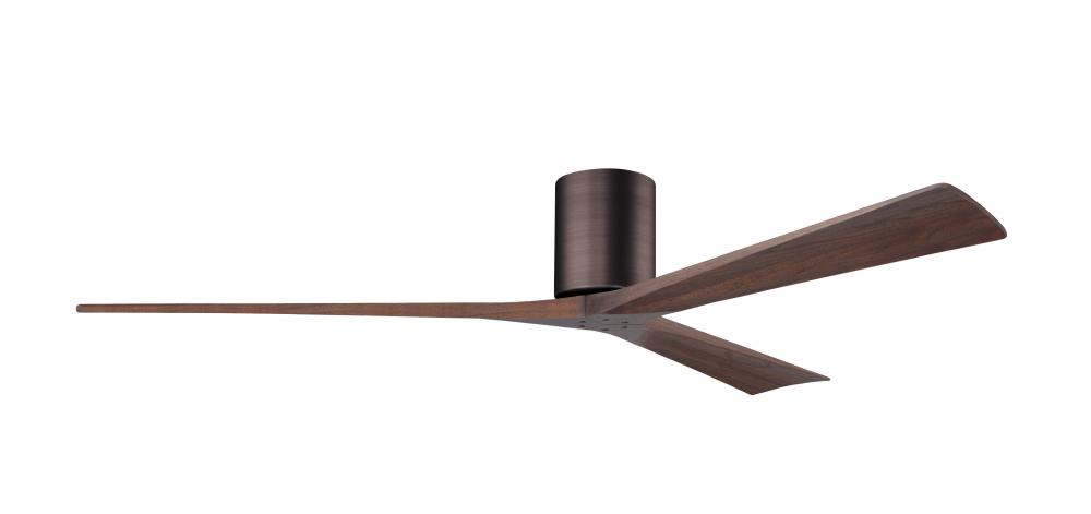 Irene-3H three-blade flush mount paddle fan in Brushed Bronze finish with 72” solid walnut tone