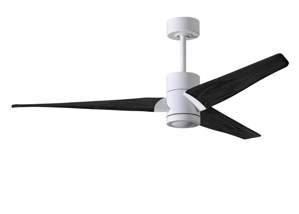 Super Janet three-blade ceiling fan in Gloss White finish with 60” solid walnut tone blades and