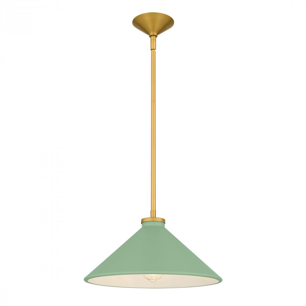 Bradbury 1-Light Brushed Gold Pendant Light with Light Green Shade