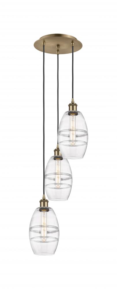 Vaz - 3 Light - 12 inch - Antique Brass - Cord hung - Multi Pendant