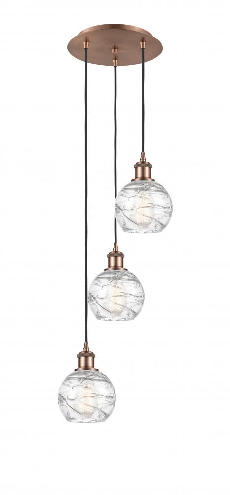 Athens Deco Swirl - 3 Light - 12 inch - Antique Copper - Cord hung - Multi Pendant