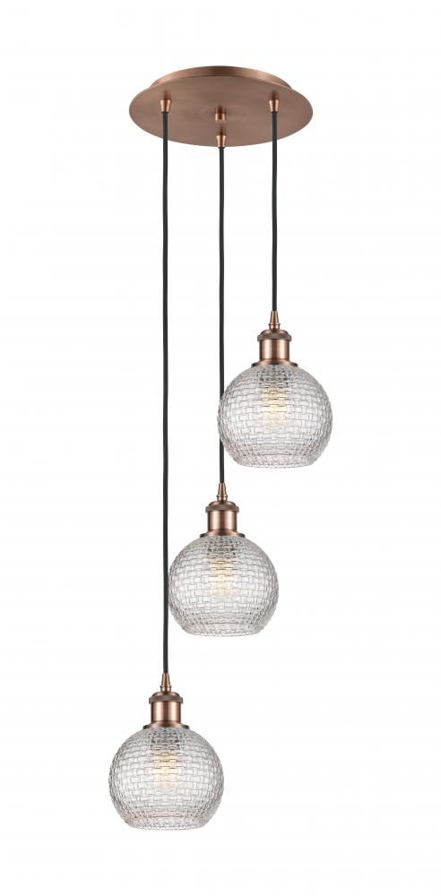 Athens - 3 Light - 12 inch - Antique Copper - Cord Hung - Multi Pendant