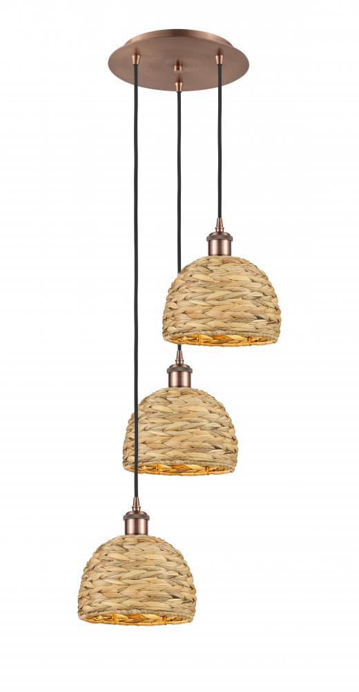 Woven Rattan - 3 Light - 15 inch - Antique Copper - Cord hung - Multi Pendant