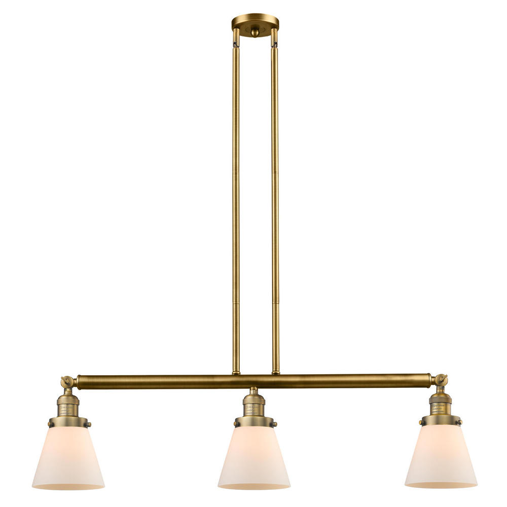 Cone - 3 Light - 39 inch - Brushed Brass - Stem Hung - Island Light