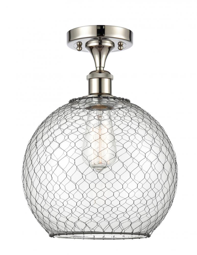 Farmhouse Chicken Wire - 1 Light - 10 inch - Polished Nickel - Semi-Flush Mount