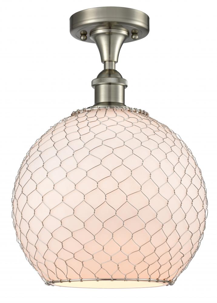 Farmhouse Chicken Wire - 1 Light - 10 inch - Brushed Satin Nickel - Semi-Flush Mount