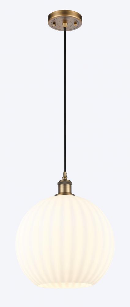 White Venetian - 1 Light - 12 inch - Brushed Brass - Cord Hung - Mini Pendant