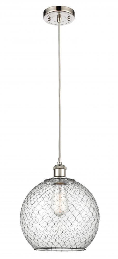 Farmhouse Chicken Wire - 1 Light - 10 inch - Polished Nickel - Cord hung - Mini Pendant