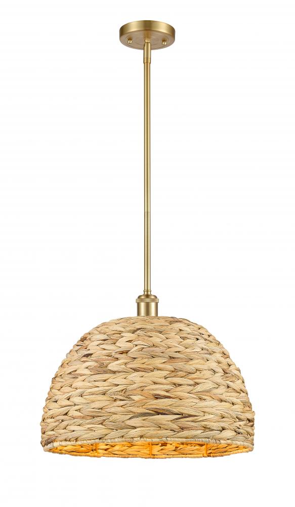 Woven Rattan - 1 Light - 16 inch - Satin Gold - Mini Pendant