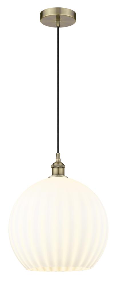 White Venetian - 1 Light - 14 inch - Antique Brass - Cord Hung - Pendant