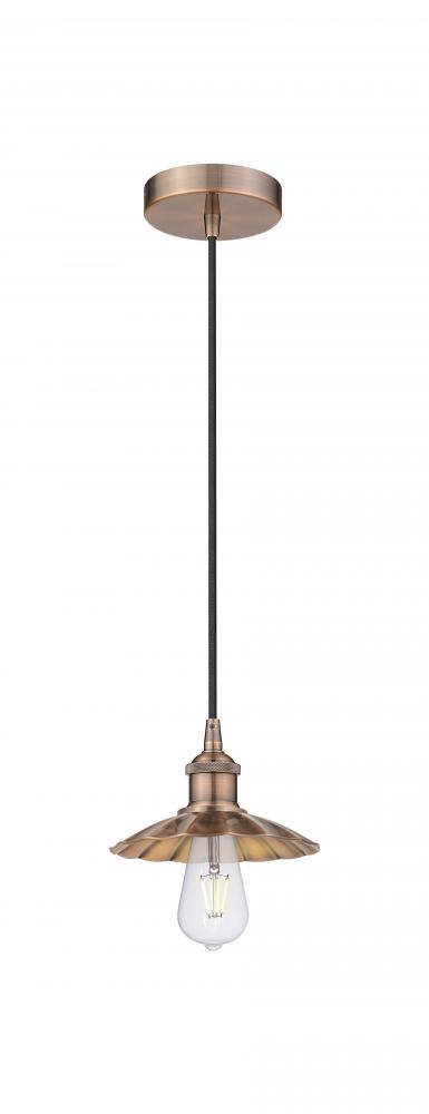 Scallop - 1 Light - 8 inch - Antique Copper - Cord Hung - Mini Pendant