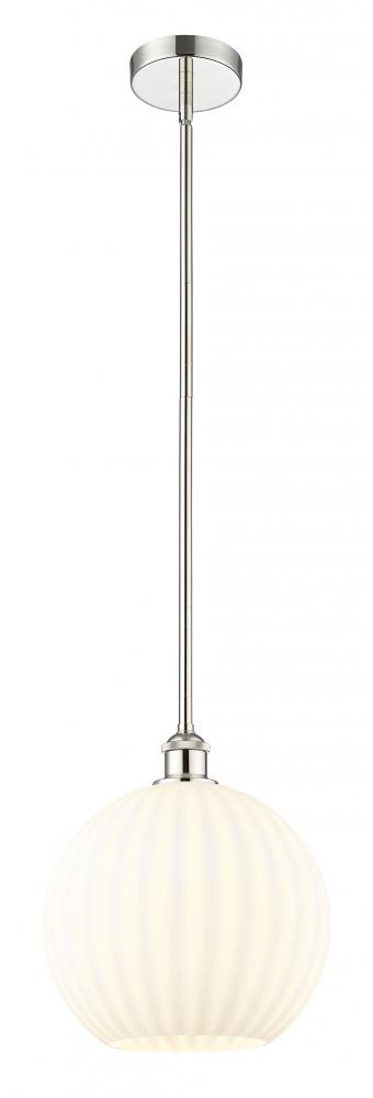 White Venetian - 1 Light - 12 inch - Polished Nickel - Stem Hung - Mini Pendant