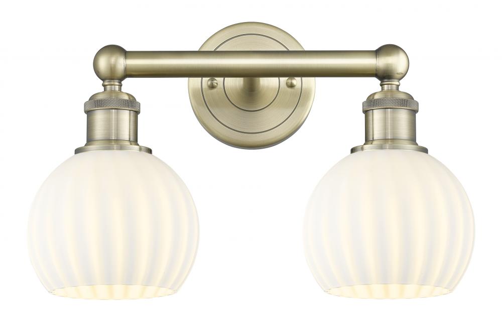 White Venetian - 2 Light - 15 inch - Antique Brass - Bath Vanity Light