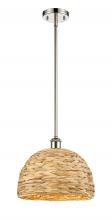 Innovations Lighting 516-1S-PN-RBD-12-NAT - Woven Rattan - 1 Light - 12 inch - Polished Nickel - Mini Pendant