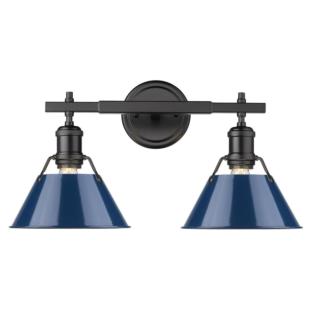 Orwell BLK 2 Light Bath Vanity in Matte Black with Matte Navy shades