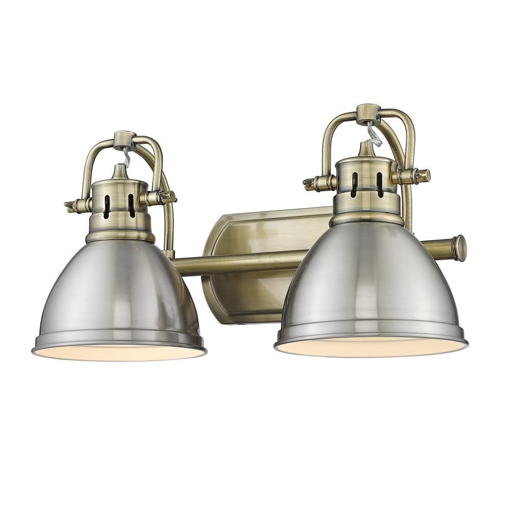 Duncan 2 Light Bath Vanity inÂ Aged BrassÂ with Pewter Shades