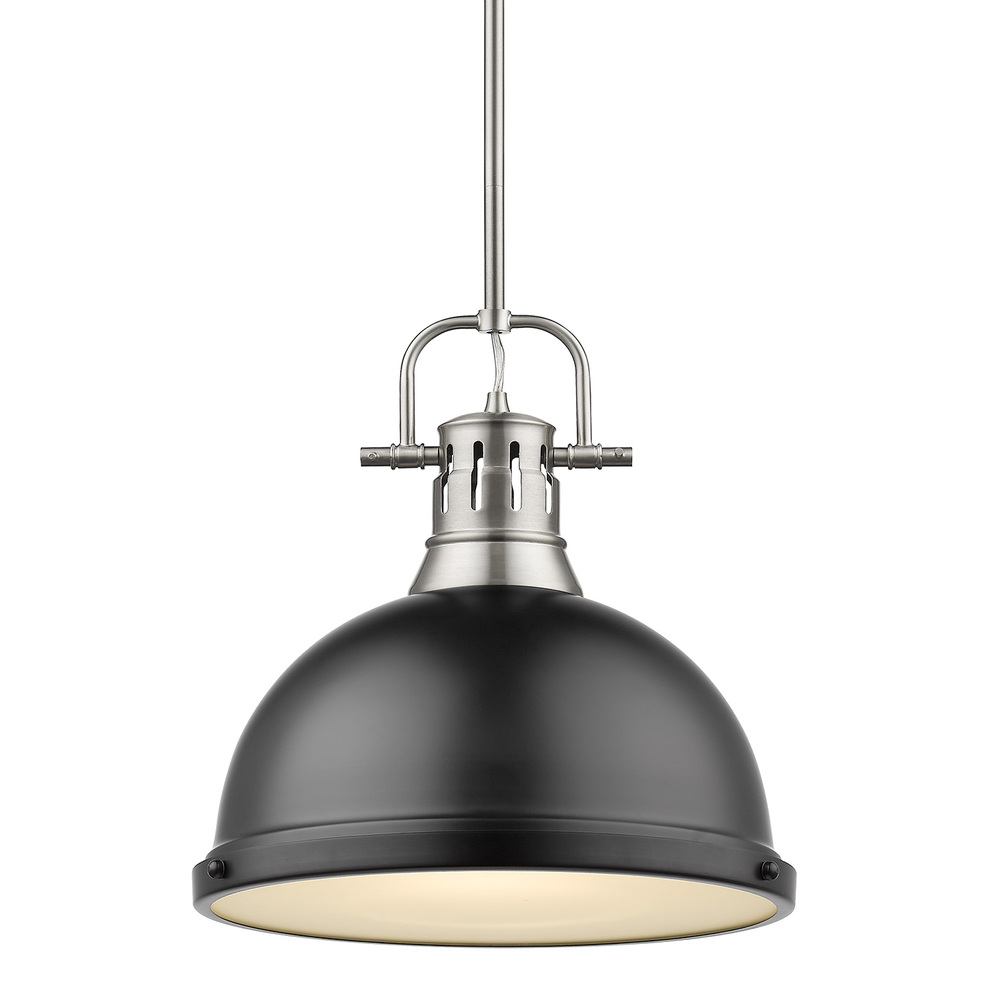 Duncan 1 Light Pendant with Rod in Pewter with a Matte Black Shade