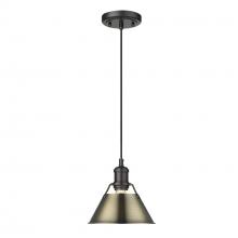 Golden 3306-S BLK-AB - Orwell 7.5" Wide Small Pendant in Matte Black with Aged Brass