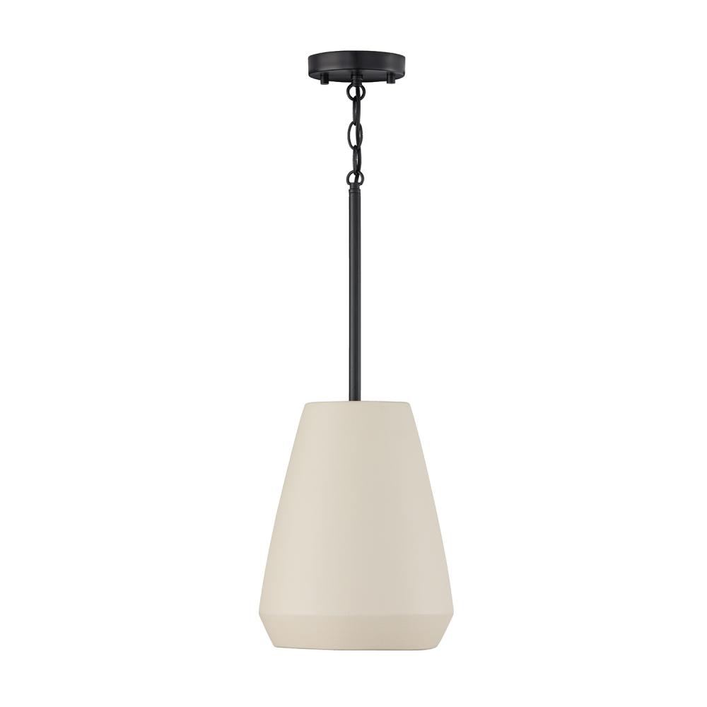 1-Light Handcrafted Terracotta Pendant in Ivory and Matte Black