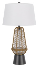 CAL Lighting BO-3135TB - Hanko 100W 3 way table lamp with 2W LED night light with burlap wrapped glass and metal base