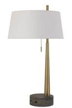 CAL Lighting BO-2894DK - Rovigo Metal/Wood Desk Lamp With 2 USB Charging Ports And Pull Chain Switch.