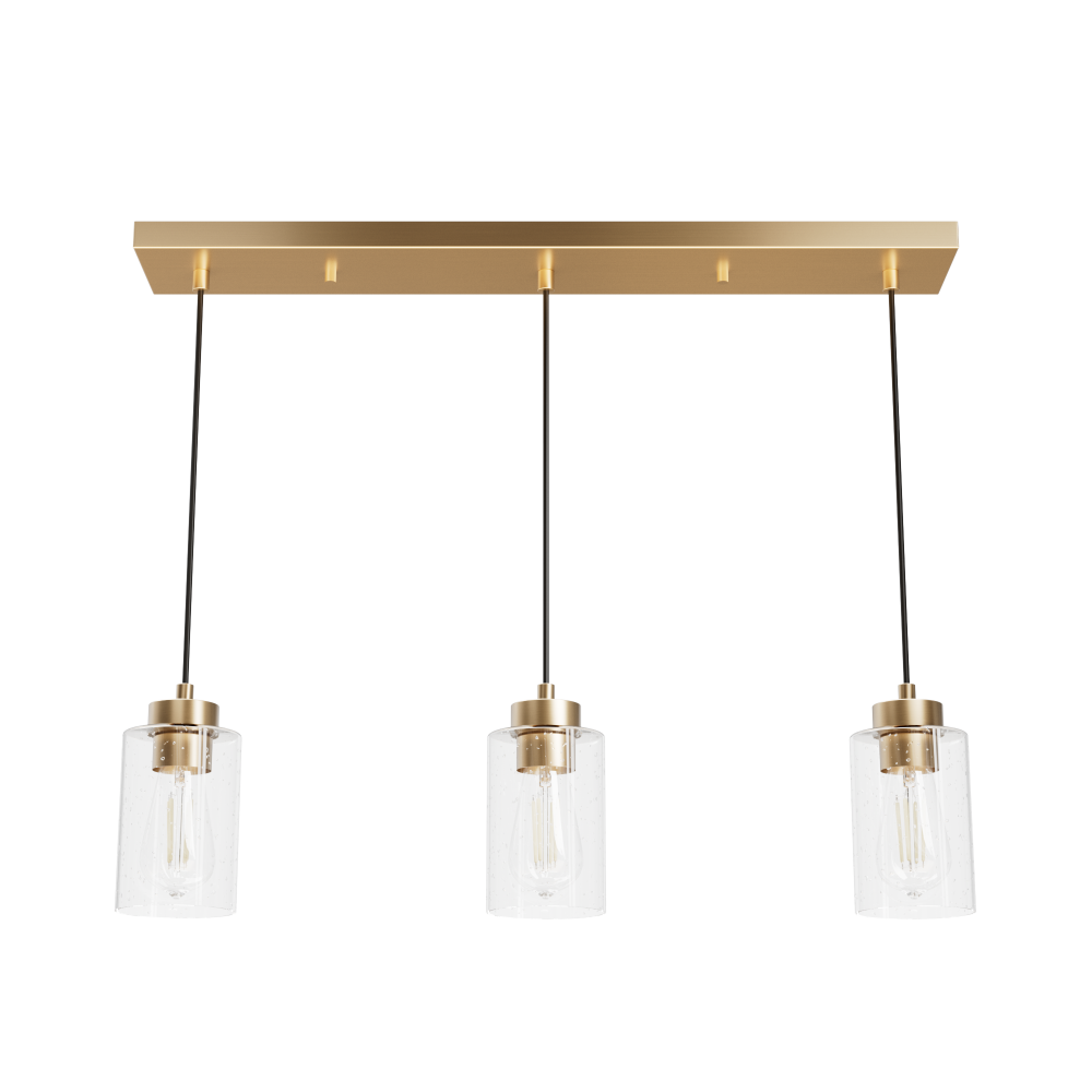 Hunter Hartland Alturas Gold with Seeded Glass 3 Light Pendant Cluster Ceiling Light Fixture