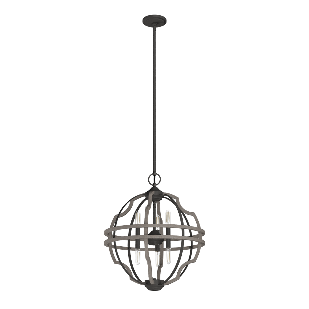 Hunter Stone Creek Noble Bronze and White Washed Oak 6 Light Pendant Ceiling Light Fixture