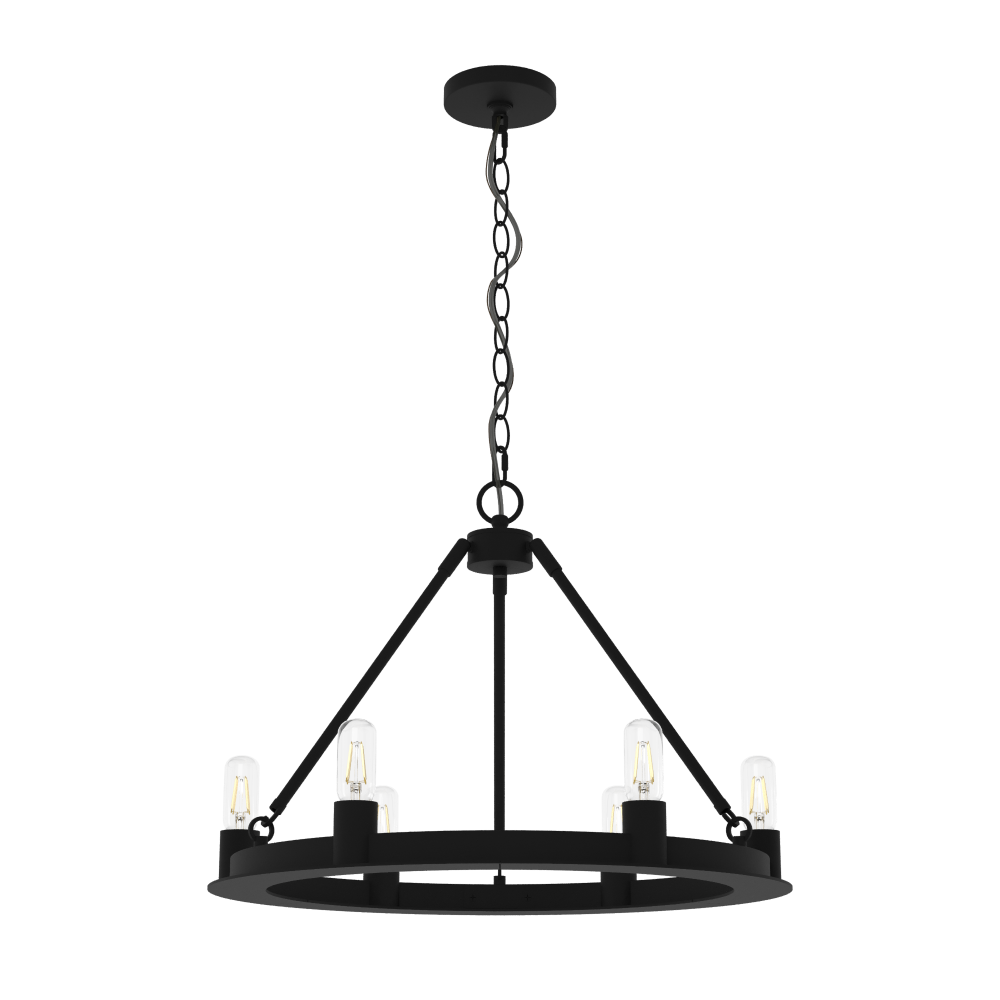 Hunter Saddlewood Natural Black Iron 6 Light Medium Chandelier Ceiling Light Fixture